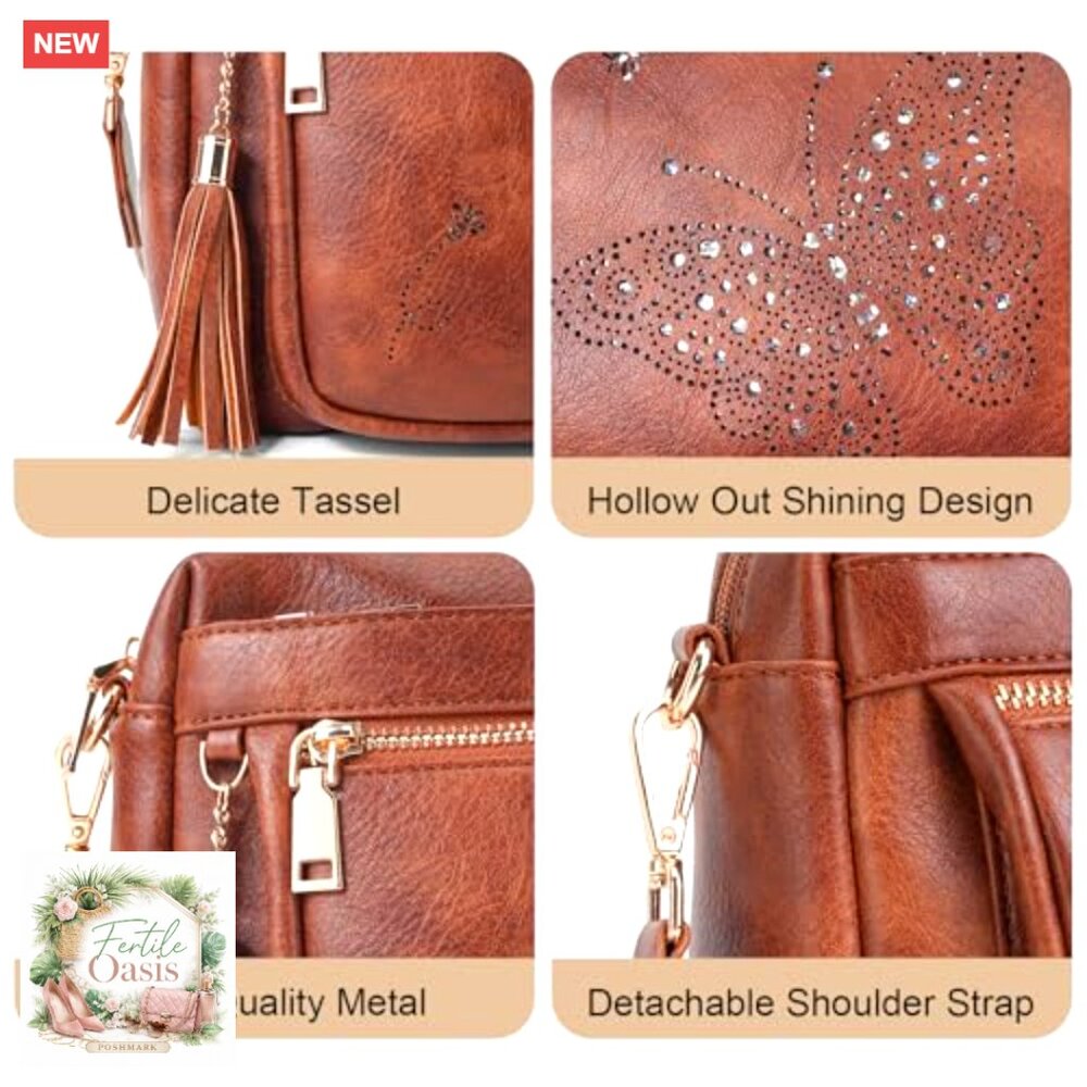 Trendy Leather Crossbody Purse Shoulder Handbag Butterfly Design Chic Versatile - Picture 4 of 7